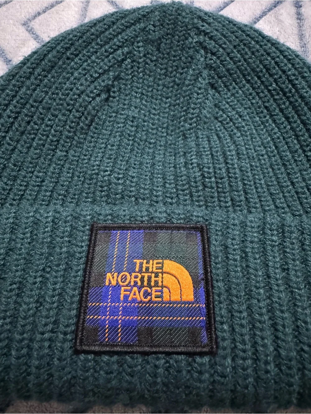 The North Face Forest Green Ribbed Cuffed Salty Dog Beanie with Logo Patch OSFM